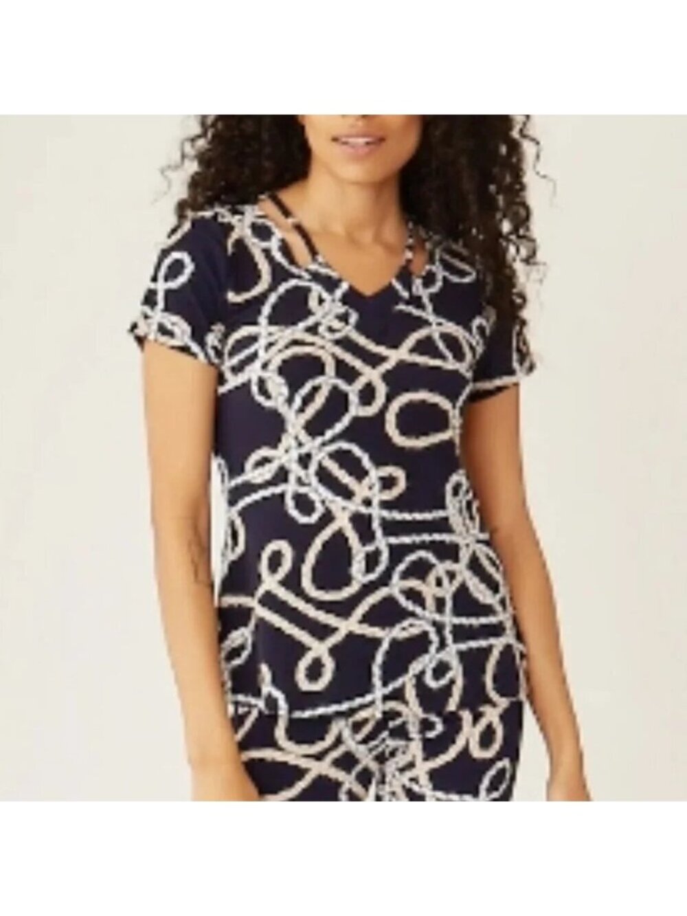 NEW Marallis Navy Nautical Rope V-Neck Top - Large